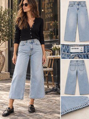 Cotton On Jeans Womens 8 Light Wash High Rise Wide Leg Cropped Baggy Denim Y2k